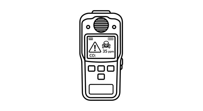 Carbon Monoxide Detector Icon: Warning Symbol, Skull, CO Level 35 ppm