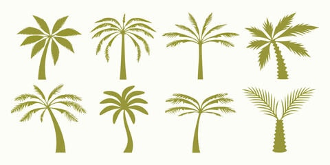 Obraz premium Collection of stylized green palm trees against a plain background