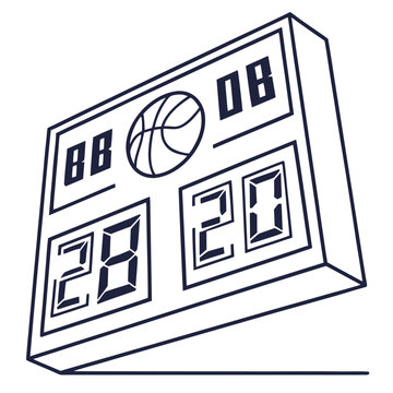 Basketball scoreboard with scores and ball graphic with a basketball graphic
