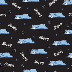 Adorable Night Time Sleeping Bear Dream Pattern. A seamless pattern featuring cute sleeping bears. A fun and playful wildlife-inspired design ideal for animal lovers and creative projects © F-lin