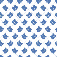 Cute Minimalist Blue Bear Head Silhouette Pattern. A seamless pattern featuring white cartoon bear heads. Ideal for minimalist, modern, and trendy designs with a stylish geometric touch. © F-lin
