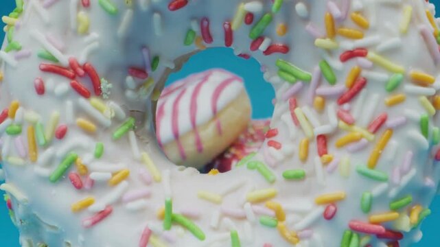 Macro Zoom Through Glazed Donut Hole with Sprinkles