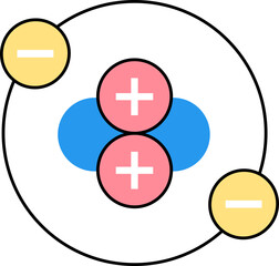 Obraz premium Helium atom structure model icon with two electrons for chemistry and physics concept