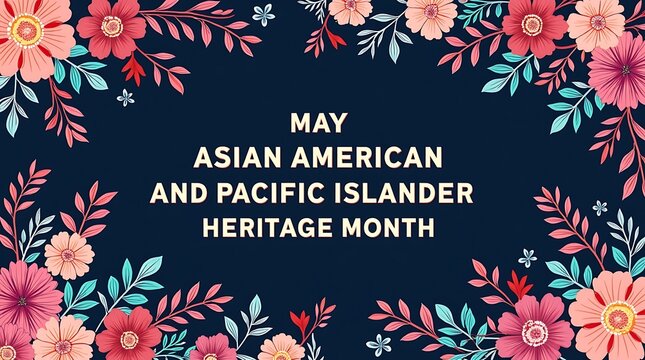 Asian American And Pacific Islander Heritage Month With Floral Border.