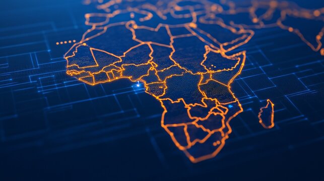 Ultra-realistic 3D global map visualization showing the massive shift of shipping traffic from Suez to the Cape of Good Hope, thick glowing blue lines curving around the African continent.