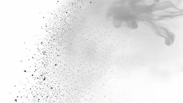 Microscopic view of scattered black particles on a white background