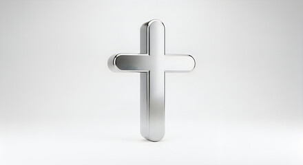 Fototapeta premium Shiny silver cross on white background