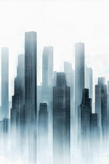 Fototapeta premium A city with tall buildings shrouded in fog vertical frame
