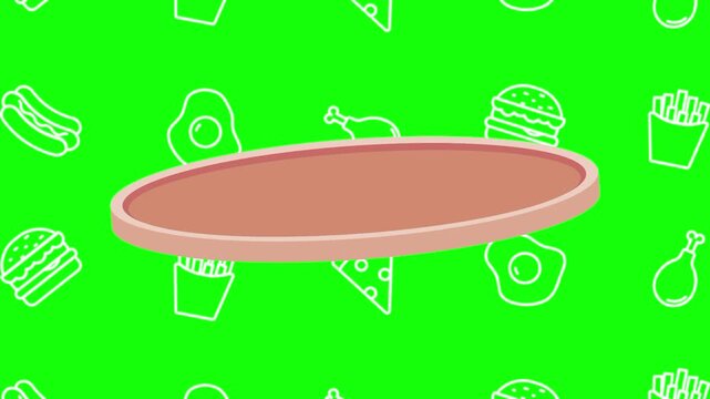 Round ham slice animated cartoon vector with foodie icon background on green screen. Appetizer idea, pork, raw food symbol. Popup animation template design element