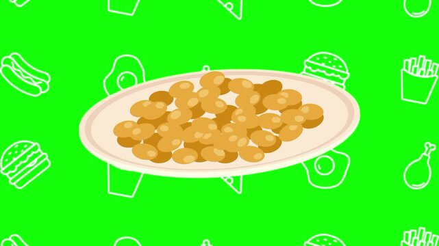 Natto, fermented soybeans animated cartoon vector with foodie icon background on green screen. Japanese food idea, traditional, healthy meal symbol. Popup animation template design element