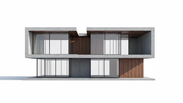 Modern architectural design of a house. Concrete and wood materials are applied.