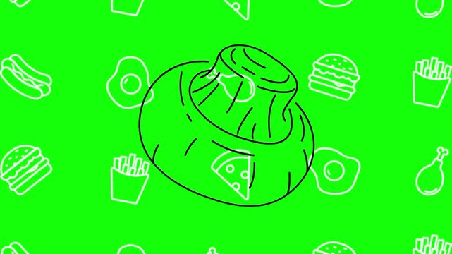 Raw mushroom, oyster drawing sketch animated cartoon vector with foodie icon background on green screen. Hand drawn idea, gourmet, healthy food symbol. Popup animation template design element