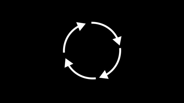 Circular Arrows Loop Cycle Continuous Process Concept Minimal White Icon on Black Background