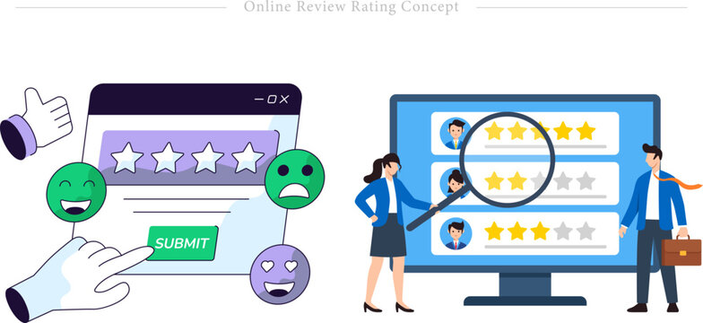 Online Review Rating Concept Flat Vector Customer Feedback Reputation Management Illustration