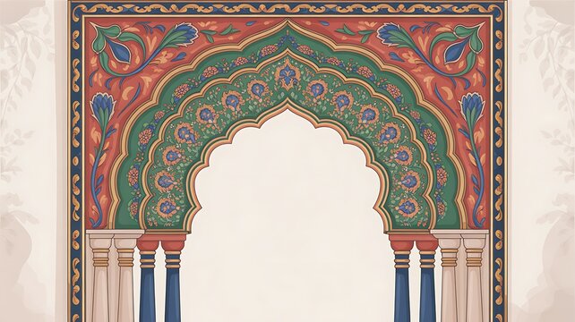 Intricate floral archway frame design in a traditional mughal style