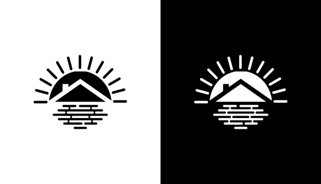 Black and white mountain sun logo.
