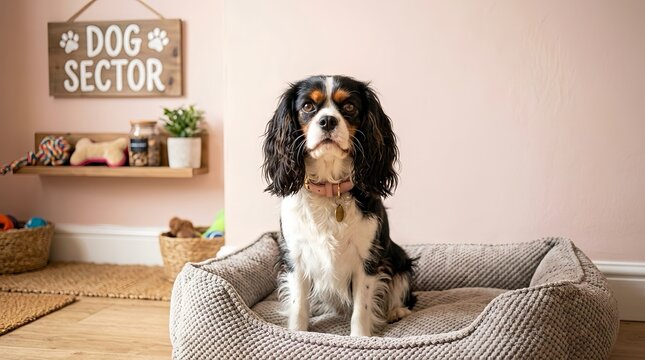 Cavalier King Charles Spaniel is sitting quietly