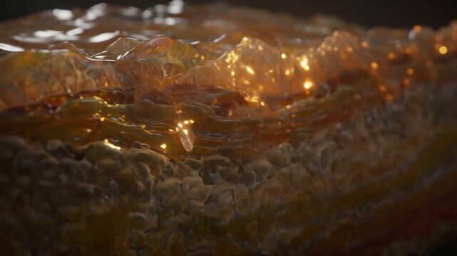 Microscopic view of advanced skin regeneration and protection a radiant, textured surface showcasing the intricate layers and active ingredients for optimal dermal health and beauty