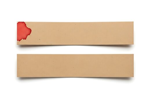 Two brown rectangular objects with one having red corner