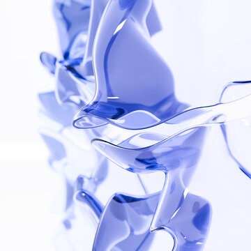 Abstract blue glass sculpture background on white