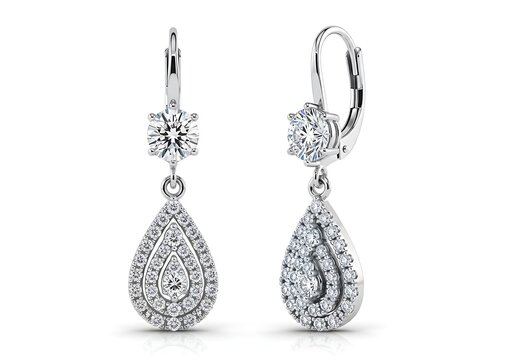A pair of diamond earrings with a teardrop shape