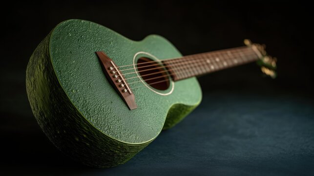 A sleek grey acoustic guitar with a wooden pickguard and neck
