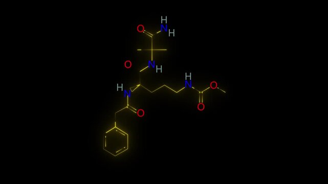 High-quality abstract  of a glowing neon chemical molecule structure on a dark background. Perfect for science, chemistry, medical, pharmaceutical, and technology-related projects.
