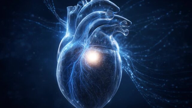 Glowing Digital Illustration of Human Heart Anatomy Vibrant Exploration of Medical Biology and Intricate Details in Human Anatomy