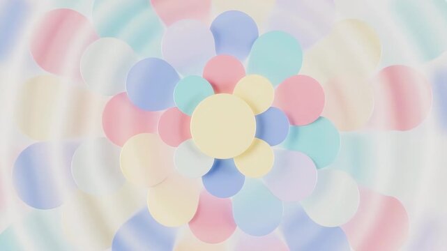 Pastel circular shapes forming abstract floral pattern in minimalist style on soft light backdrop, concept of calm harmony