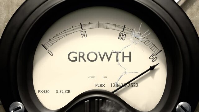 Growth meter showing big levels of growth. Dangerously increasing high values of growth, critical overload. Too much, off the charts. Max growth