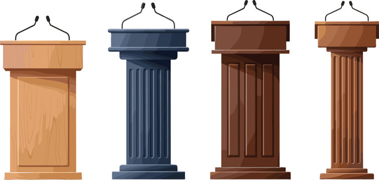 Podium Vector Set with Different Wooden, Marble, and Classic Designs for Speech, Presentation, and Event Stage Decoration