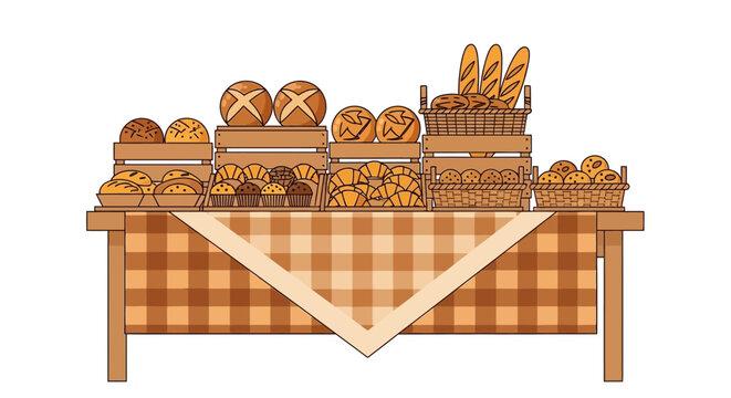 Variety of freshly baked bread types 1. Vector Illustrations. EPS Editable