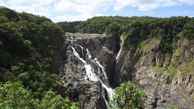 historic Kuranda railway station platform next to the Barron river falls and Skyrail in the rainforest of the mountains near Cairns, Queensland, travel destination in tropical Australia.