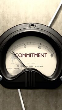 Commitment meter showing low levels of commitment. Minimum and decreasing commitment value, below the norm. Lack of commitment. None of it, insufficient.