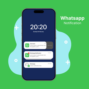 whatsapp notification mockup in light mode. Notification layout for the application. whatsapp notification UI mockup template. whatsapp push alert banner popup in mobile app.