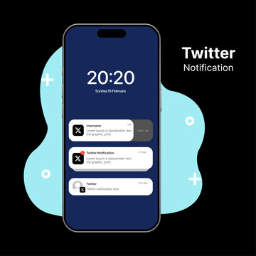 twitter notification mockup in light mode. Notification layout for the application. twitter notification UI mockup template. twitter push alert banner popup in mobile app.