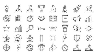 Naklejka premium A collection of line art icons representing business and success concepts