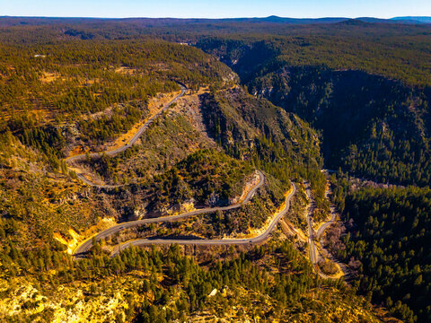 Aerial View of Switchbacks on Arizona State Route 89A in Oak Creek Canyon Arizona