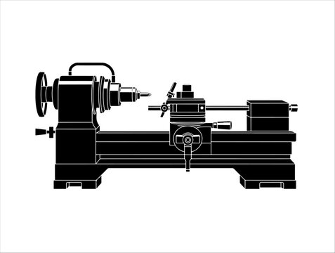 Lathe machine silhouette with headstock, tailstock, carriage, and bed for machining operations