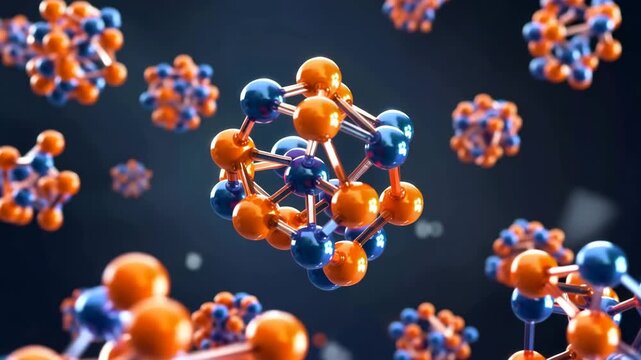 Abstract scientific molecules structure with colorful atoms and connections in futuristic chemistry background