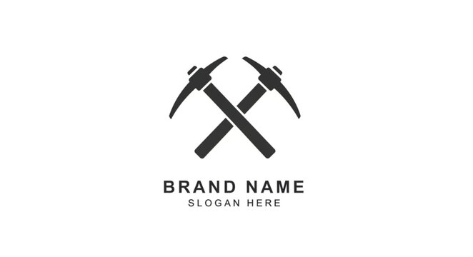 Two crossed pickaxes forming a logo symbol.