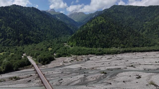 A drone view of a beautiful mountain gorge. Racha region. Georgia.