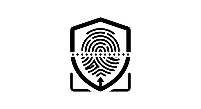 Minimalist vector icon of a fingerprint scan symbol representing biometric security