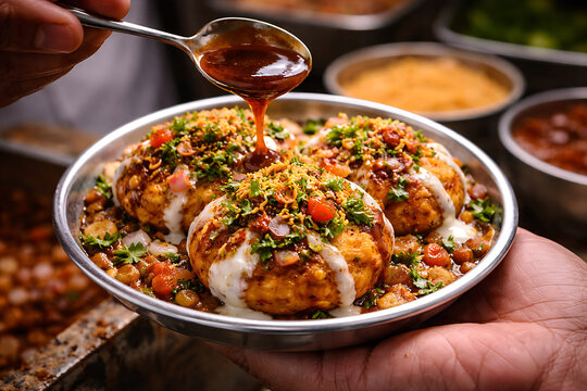 Aloo tikki chaat with tamarind sauce
