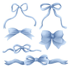 Pale blue watercolor bow ribbon collection set.eps © kayuki