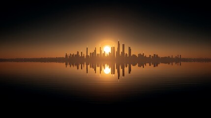 Fototapeta premium City skyline silhouette at dusk with orange and purple sky glow orange sky purple glow