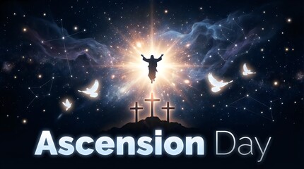 A serene artistic depiction of jesus christ ascending into the heavens during the ascension day.