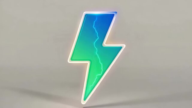 Futuristic glowing lightning bolt icon with neon gradient colors on minimal background energy symbol
