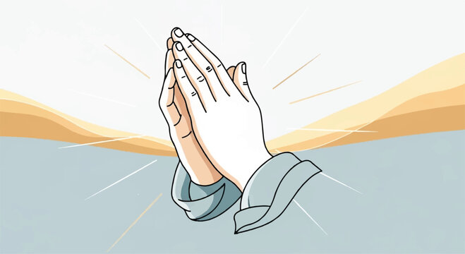 Praying hands, clasped hands, prayer gesture, spiritual illustration, vector icon