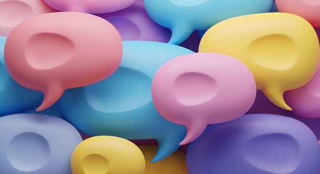 Many colorful rounded smooth speech bubbles are tightly clustered creating an engaging pattern